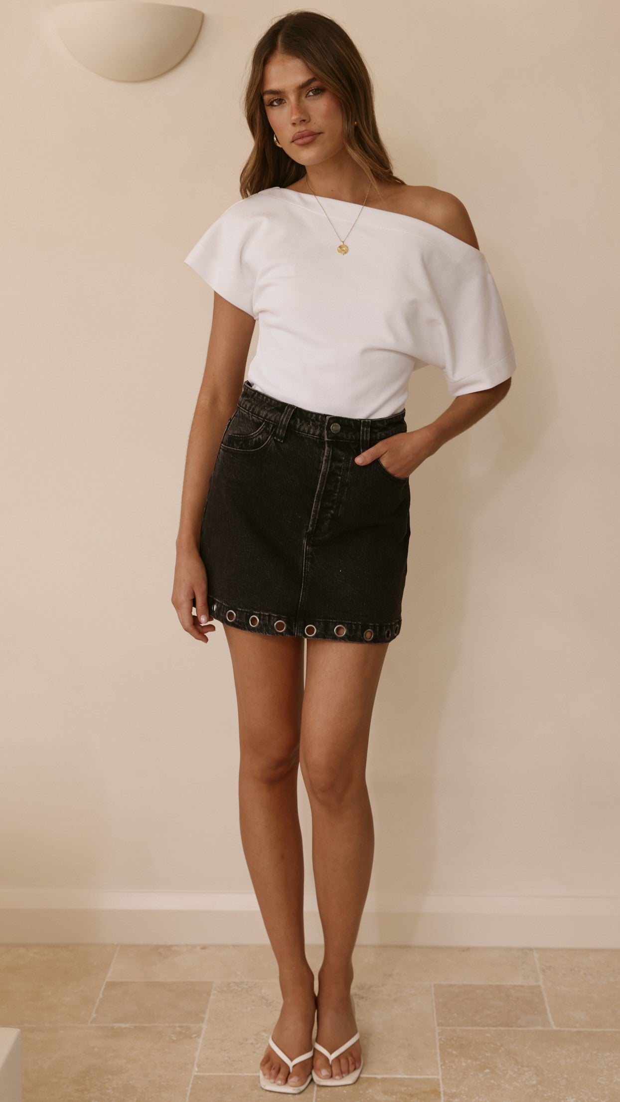 Rollas High Line Mini Skirt - Black Sand Eyelet