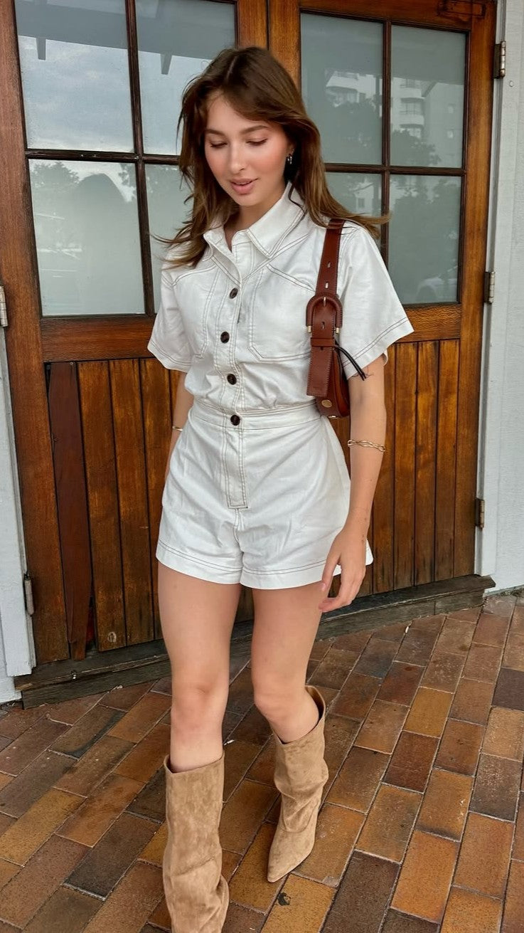 Nella Playsuit - White Denim