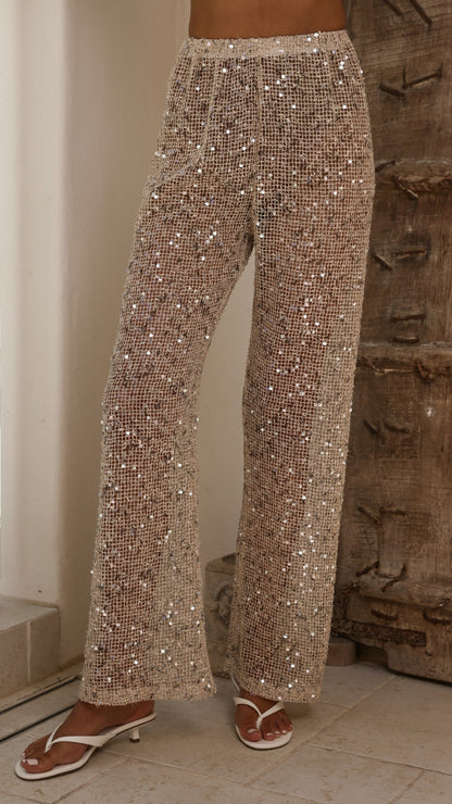 Zinnia Sequins Pant - Beige