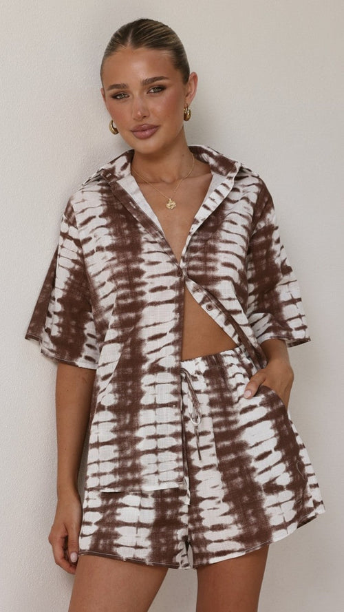 Ravenna Button Up Shirt and Shorts Set - Chocolate Tie Dye
