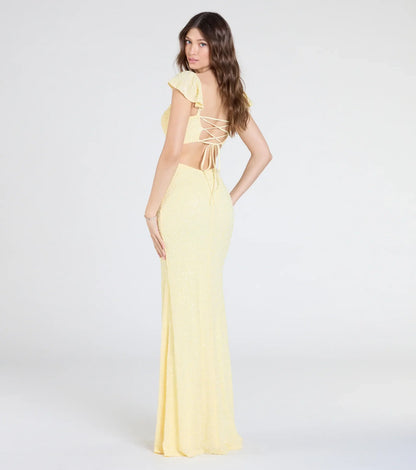 Tanya Lace-Up Slit Mermaid Beaded Formal Dress