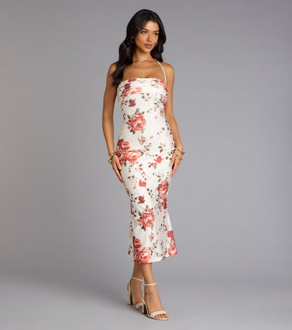 Garden Stroll Floral Lace-Up Midi Dress