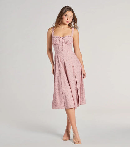 Sweet Spice Corset Lace-Up Floral Midi Dress