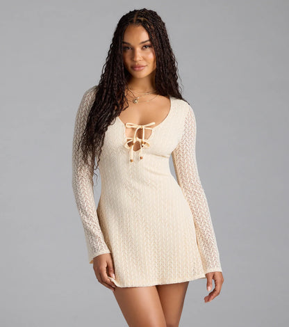 Dreamy Boho Bell Sleeve Knit Mini Dress
