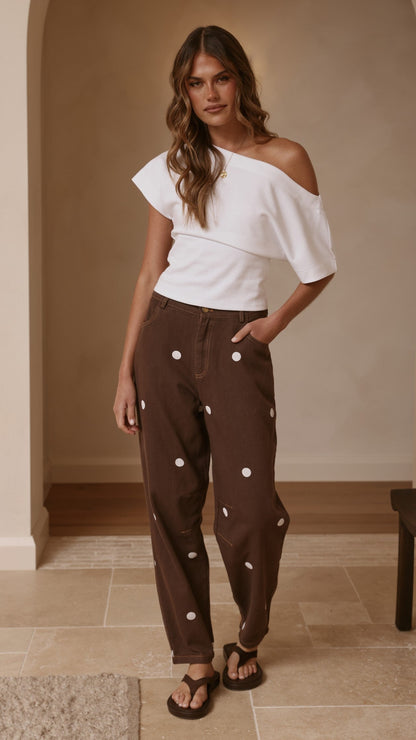 Cleora Barrel Jeans - Chocolate Polka