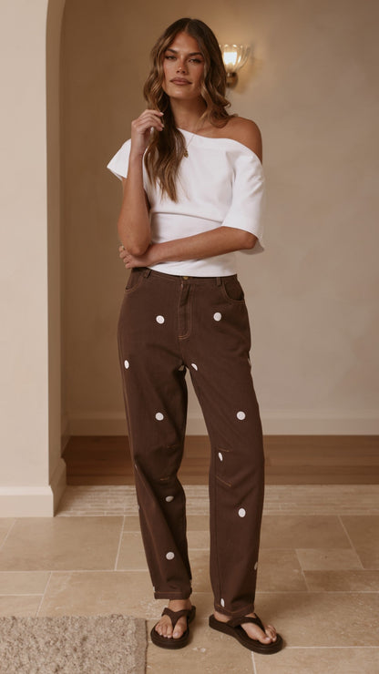 Cleora Barrel Jeans - Chocolate Polka