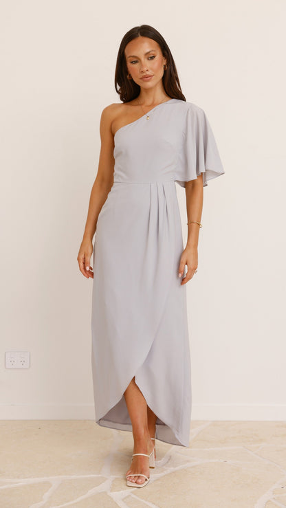 Emma One Sleeve Maxi Dress - Silver