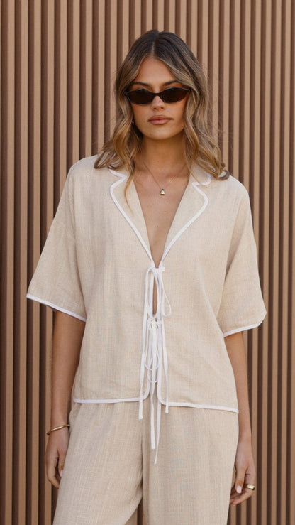 Hartley Tie Shirt - Beige / White
