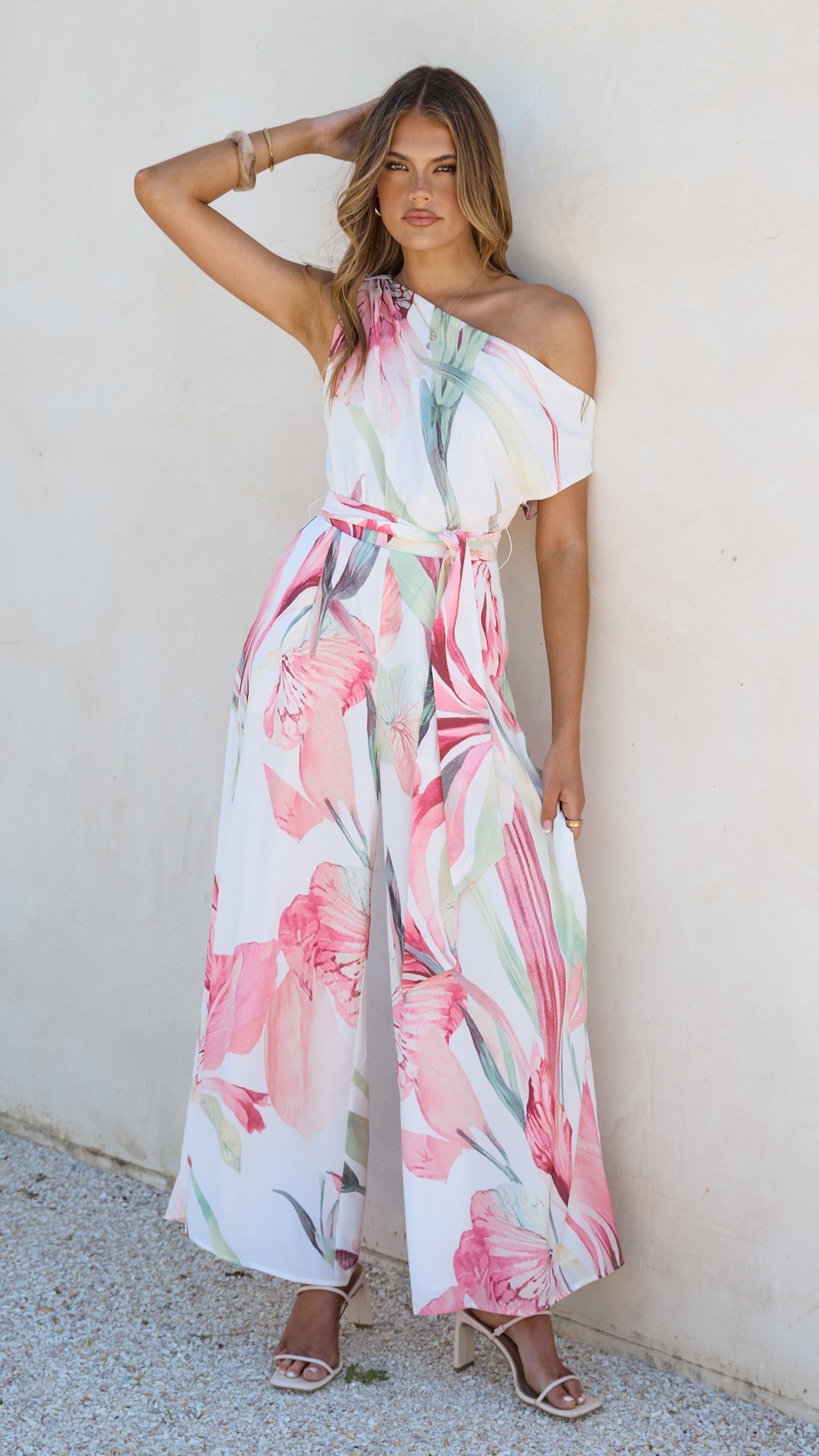 Oasis One Shoulder Jumpsuit - Pink Floral