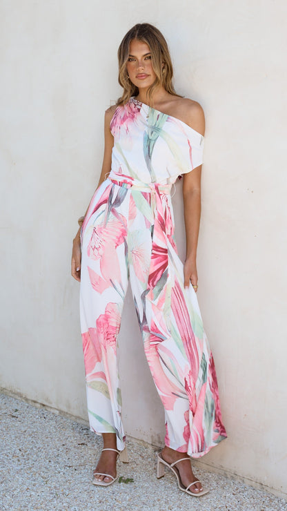 Oasis One Shoulder Jumpsuit - Pink Floral
