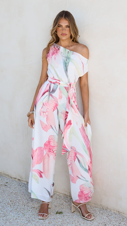 Oasis One Shoulder Jumpsuit - Pink Floral