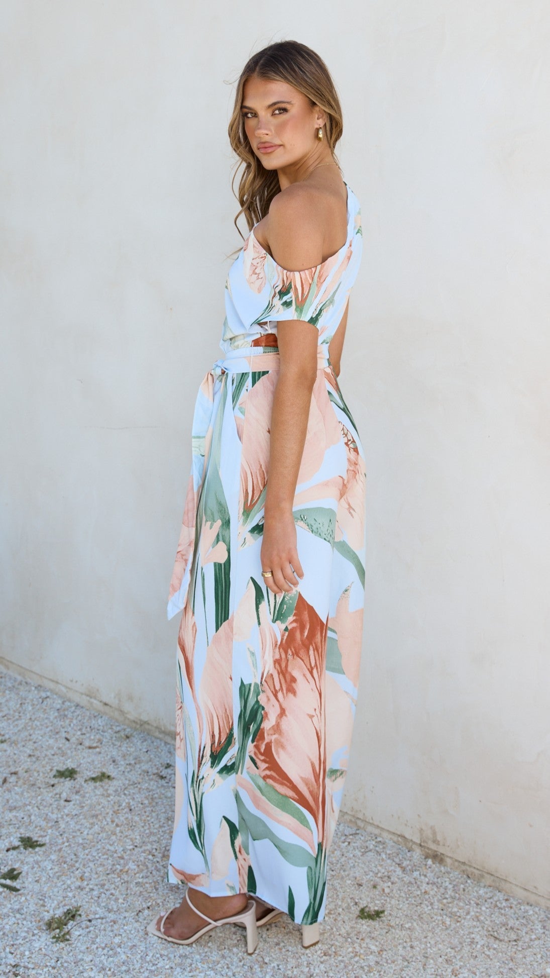Oasis One Shoulder Jumpsuit - Blue/Peach Floral