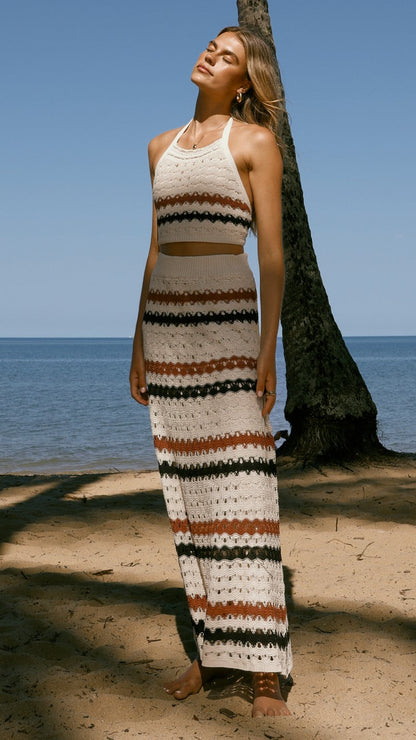 Kamali Halter Neck Top - Natural Stripe