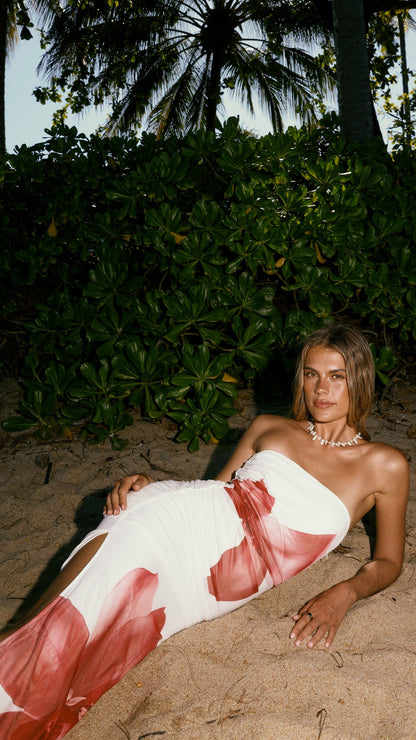 Brittani Strapless Maxi Dress - White/Red