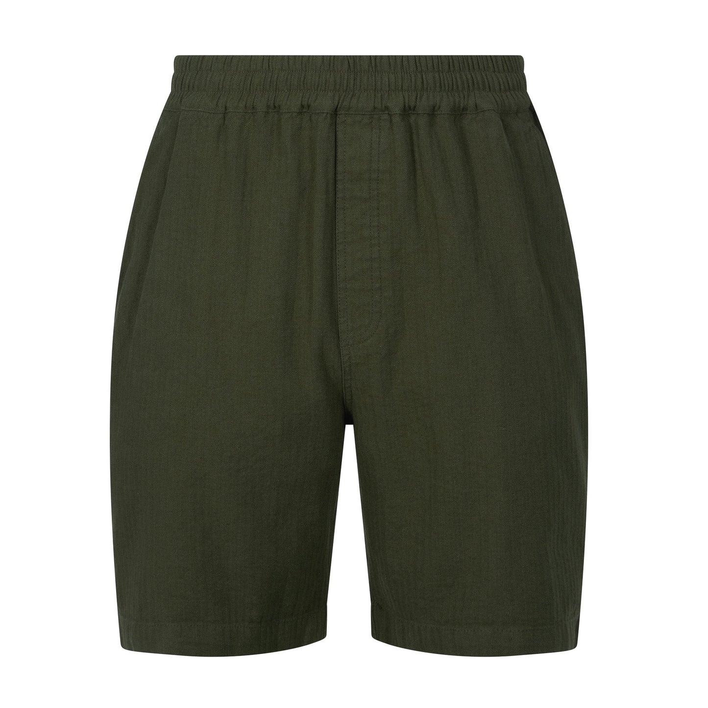 Allento Mens Relaxed Fit Herringbone Fabric Shorts - Dark Olive Green