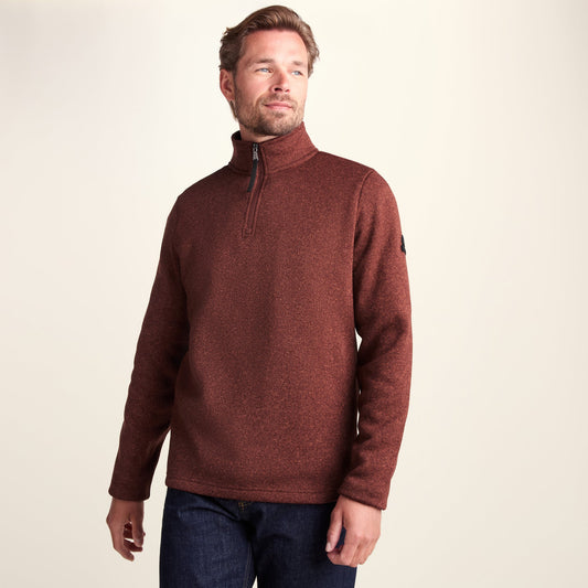 Pearson Mens Knitlook Quarter Zip Fleece - Burnt Caramel