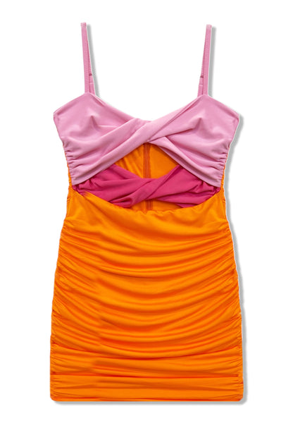 JUNIOR ARIANA DOUBLE TWIST FRONT RUCHED DRESS- FINAL SALE