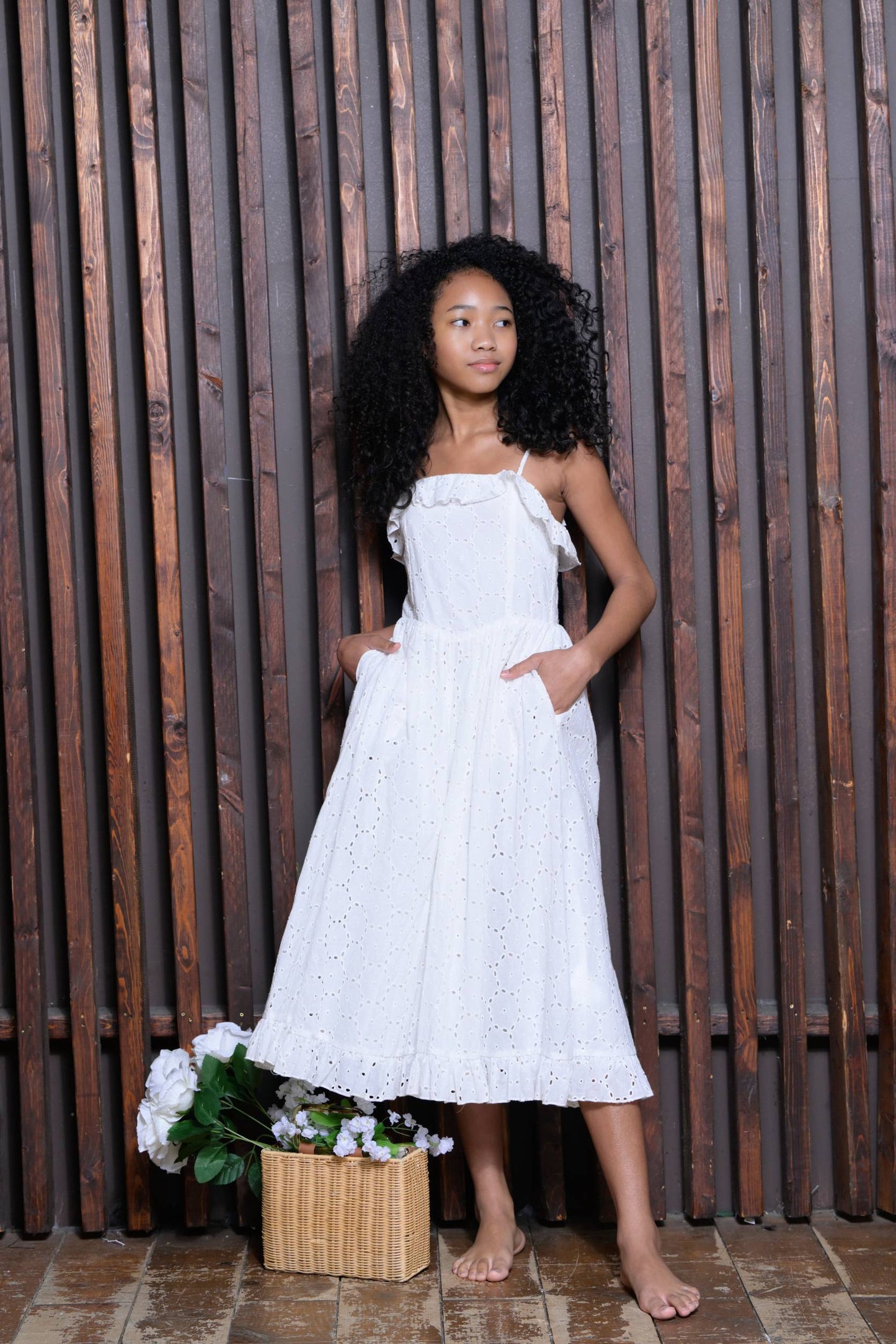 TWEEN IVY CRINKLE WINDOWPANE MIDI DRESS