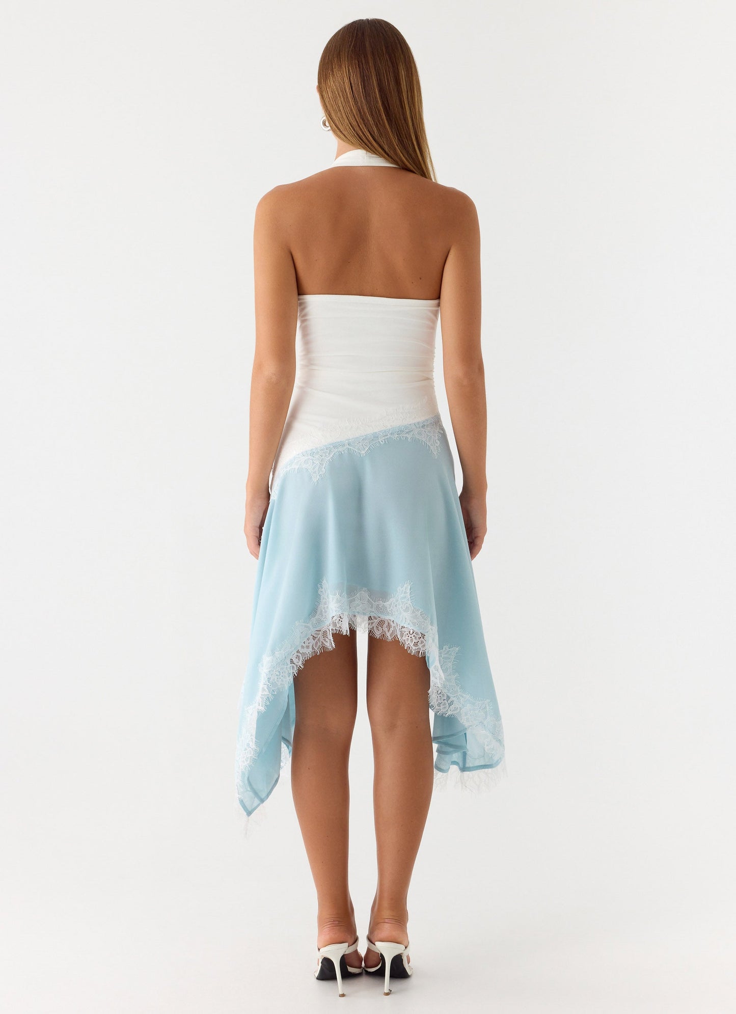 Brionee Midi Dress - Pale Blue & White