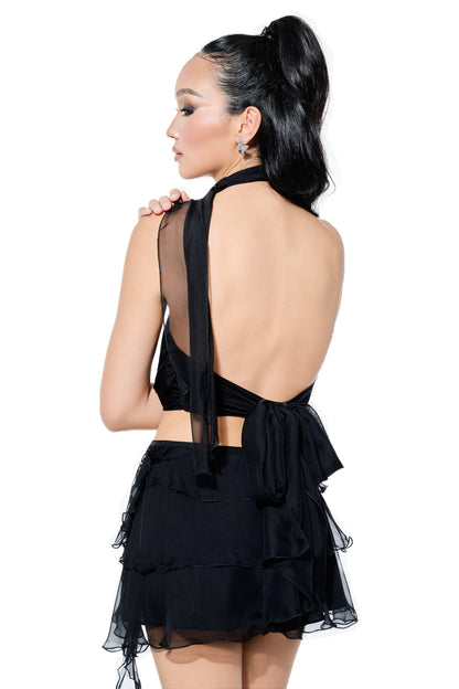 Volante Silk Chiffon Skirt - Black