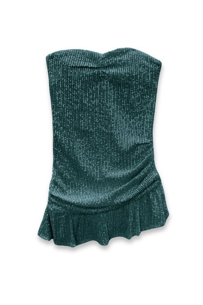 JUNIOR ESTELLE ASYMMETRICAL STRAPLESS SEQUIN DRESS