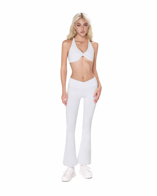 Zoe Petite Scrunch Flare Leggings - White