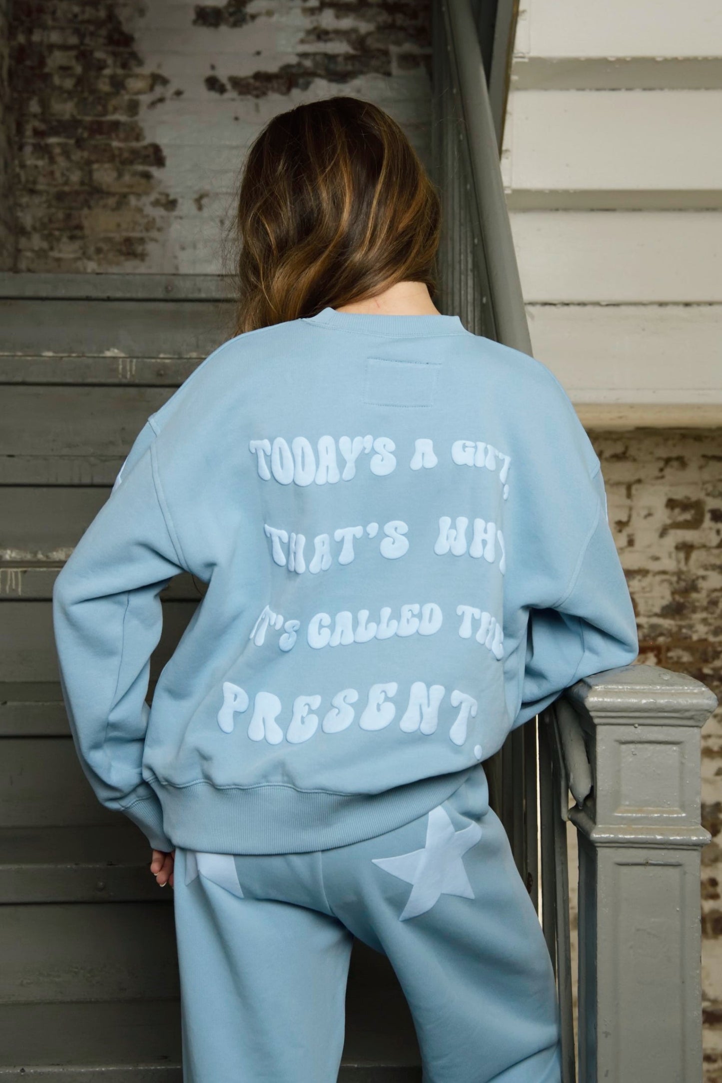 TWEEN LEAH OVERSIZED PUFFY “BE PRESENT” CREW SWEATSHIRT - FINAL SALE