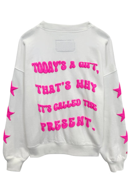 TWEEN LEAH OVERSIZED PUFFY “BE PRESENT” CREW SWEATSHIRT - FINAL SALE