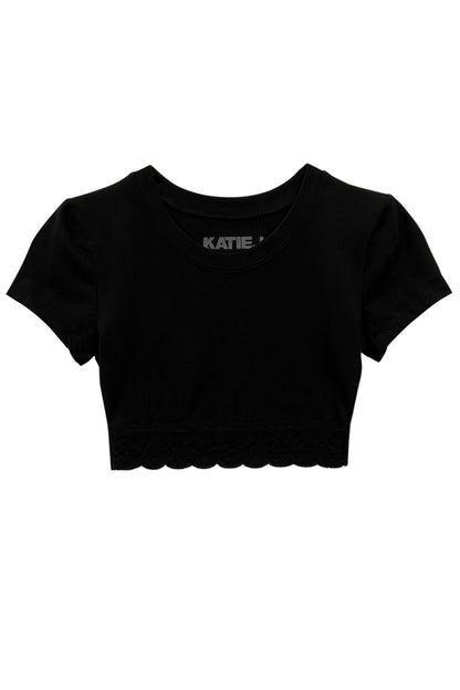 JUNIOR LINDSAY CROPPED LACE TRIM TEE