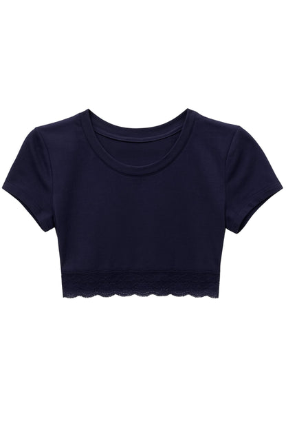 TWEEN LINDSAY CROPPED LACE TRIM TEE