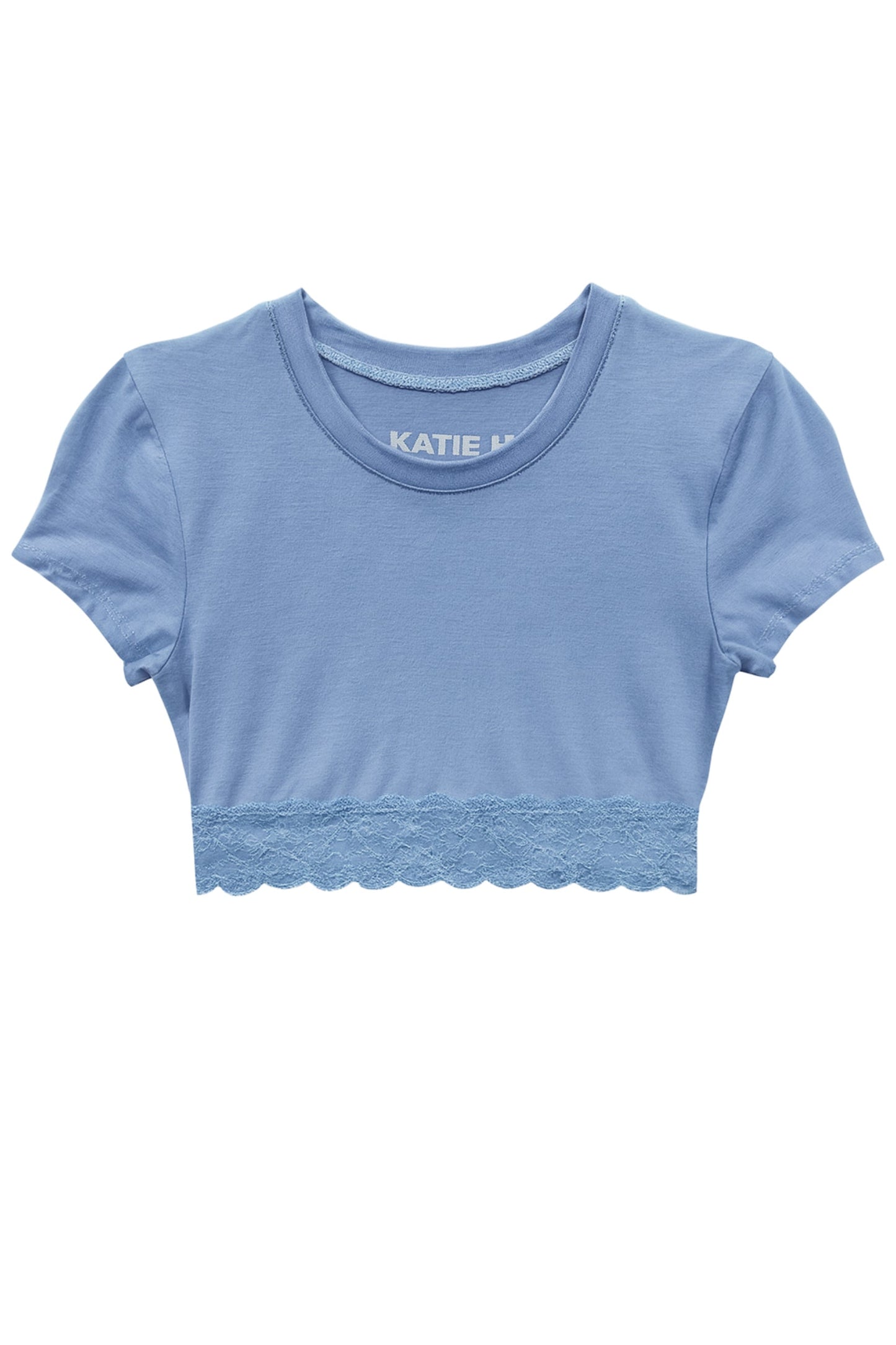 JUNIOR LINDSAY CROPPED LACE TRIM TEE