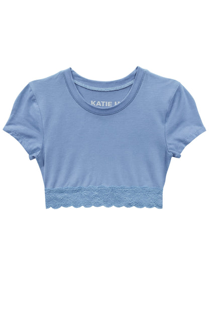 JUNIOR LINDSAY CROPPED LACE TRIM TEE
