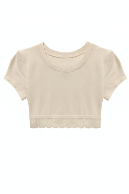 TWEEN LINDSAY CROPPED LACE TRIM TEE
