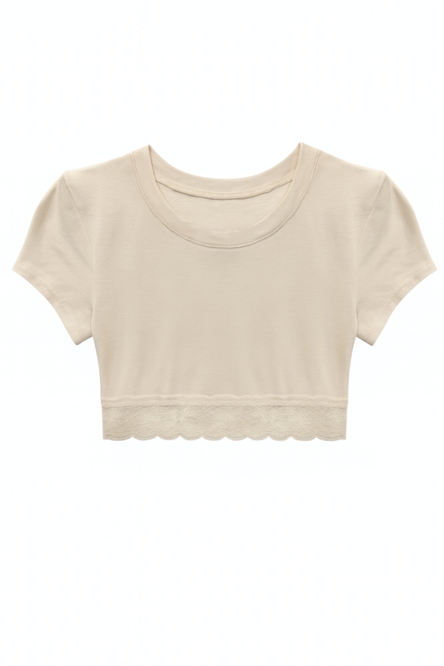 JUNIOR LINDSAY CROPPED LACE TRIM TEE
