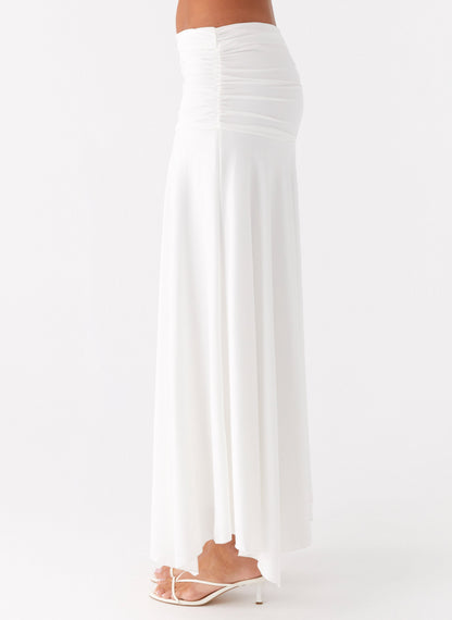 Liana Ruched Maxi Skirt - White