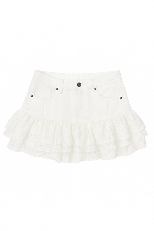 TWEEN MALAGA LACE RUFFLE DENIM SKIRT