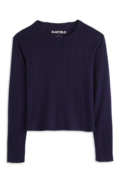 TWEEN MARINA LONG SLEEVE POINTELLE TOP
