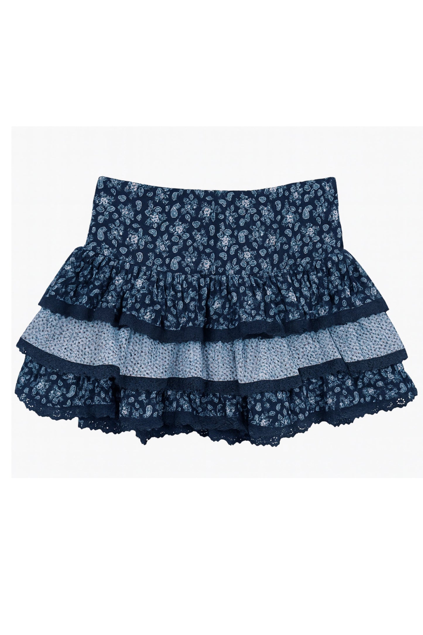 TWEEN MELODY PRINTED DROP WAIST LACE TRIM SKIRT - FINAL SALE