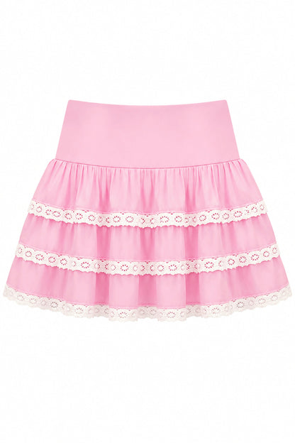 TWEEN MELODY SOLID DROP WAIST LACE TRIM SKIRT