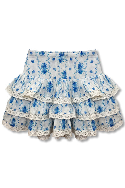 TWEEN MELODY PRINTED DROP WAIST LACE TRIM SKIRT - FINAL SALE