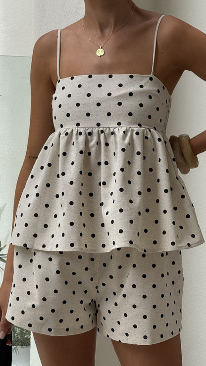 Fiana Top - Beige/Black Polka Dot