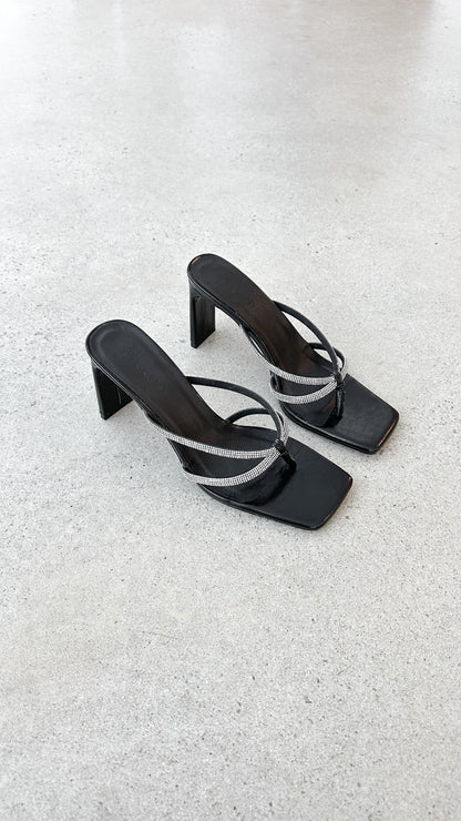 Karson Heel - Black Crinkle Diamante