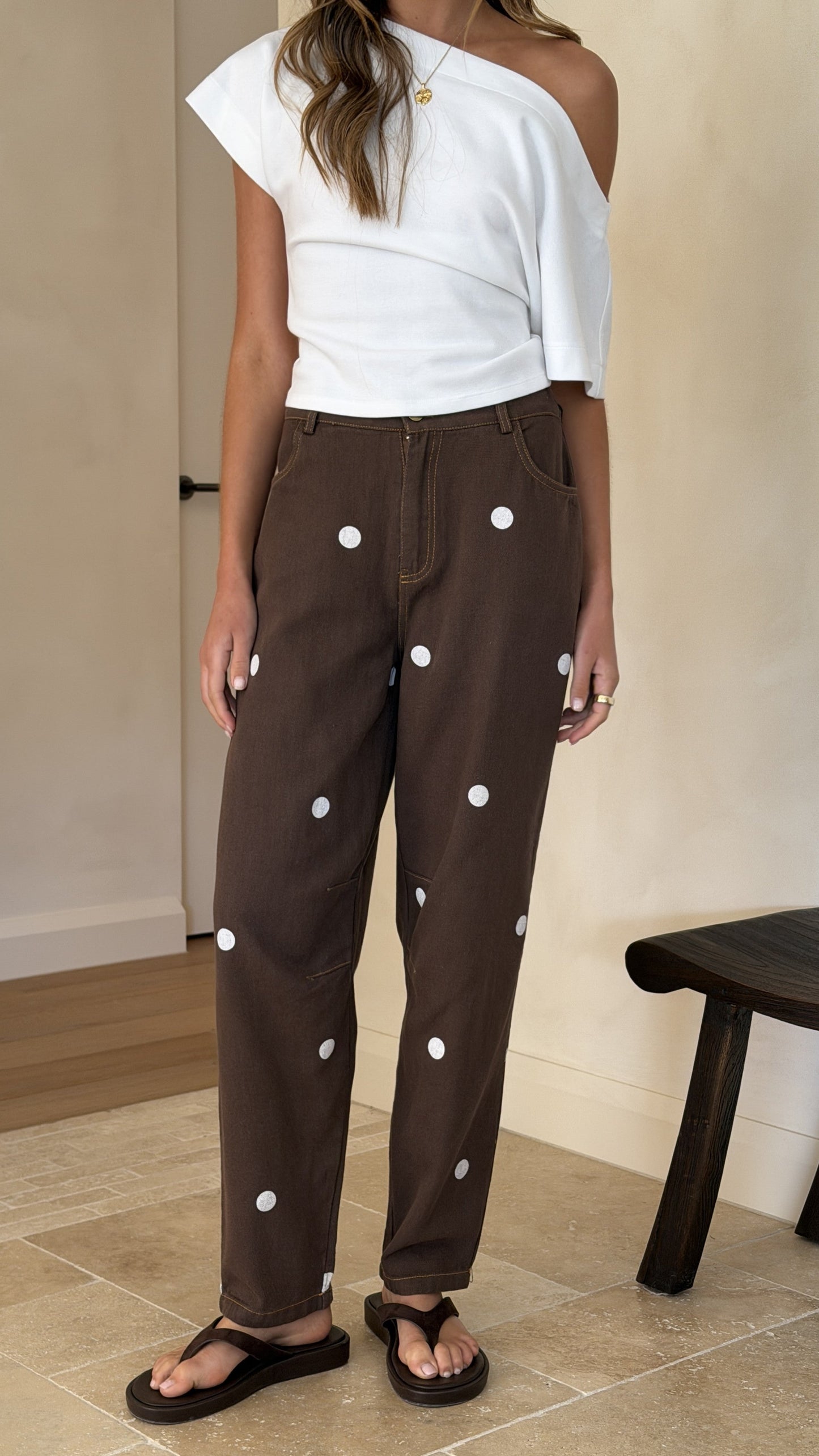 Cleora Barrel Jeans - Chocolate Polka