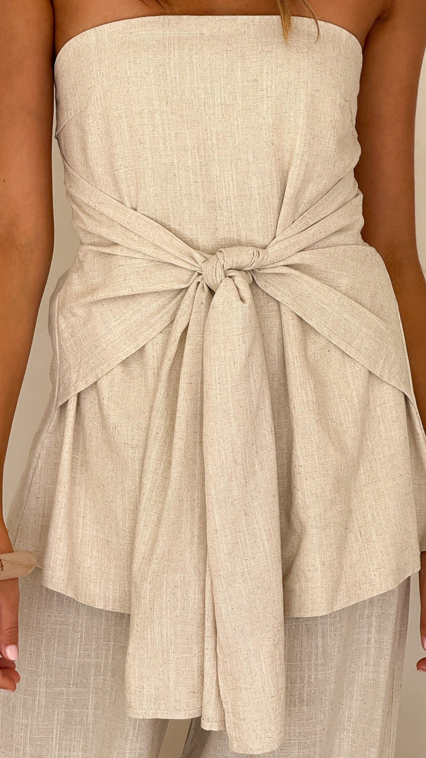 Talia Strapless Top and Pants Set - Oatmeal