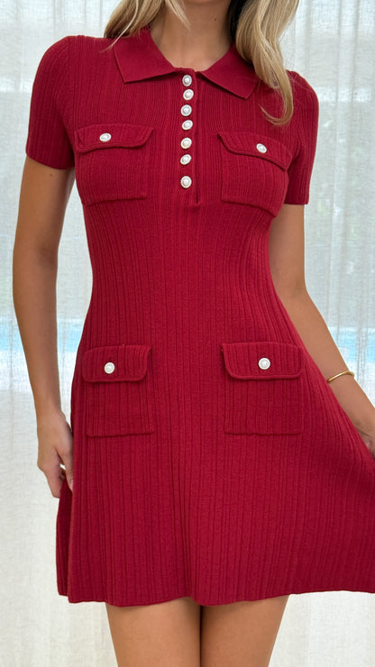 Taylah Collared Mini Dress - Maroon