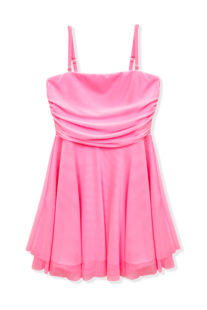 JUNIOR ROCHELLE SOLID MESH STRAPLESS DRESS