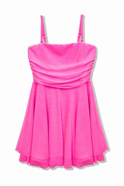 JUNIOR ROCHELLE SOLID MESH STRAPLESS DRESS