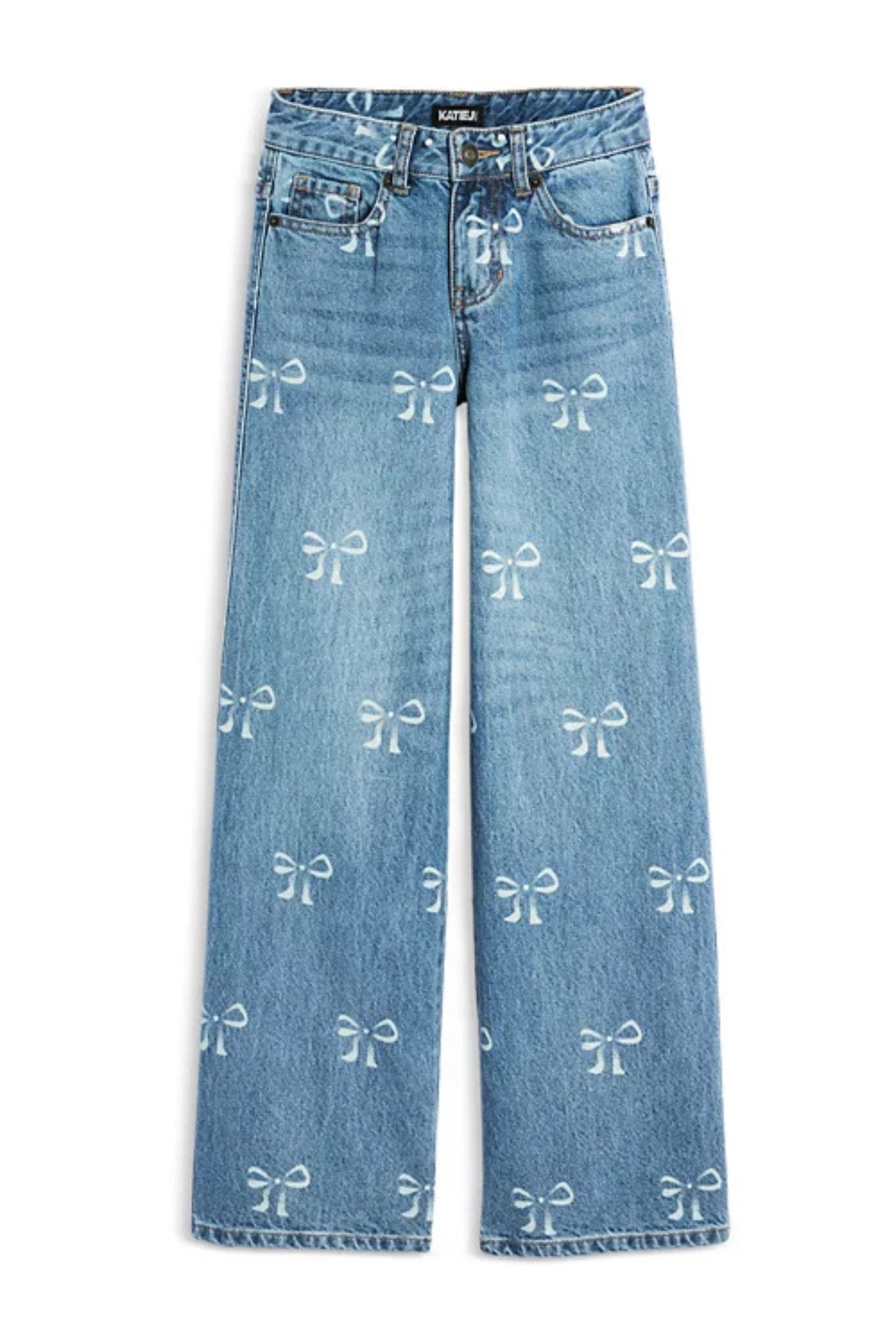 JUNIOR CHICAGO DISTRESSED BOW PRINT LOW RISE JEANS