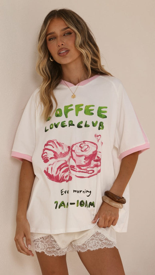 Coffee Lover Club Tee - White/Pink